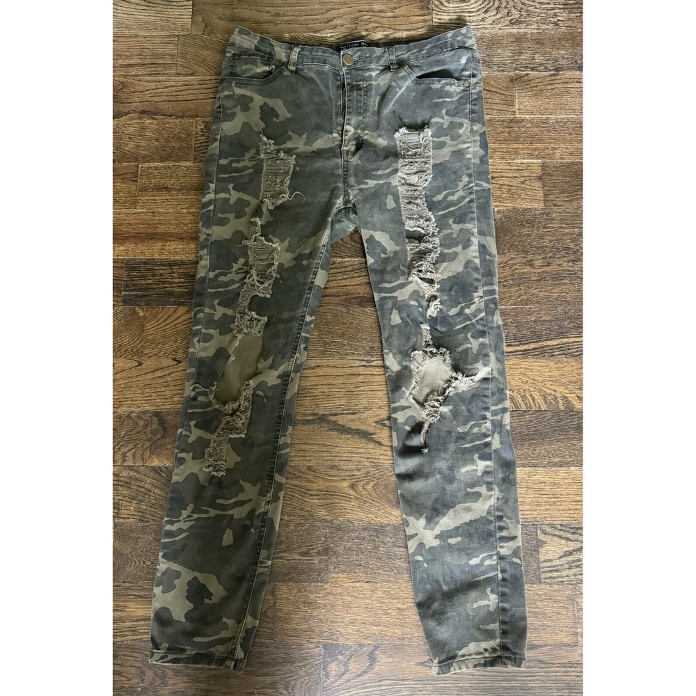 Womens Distressed Rugged Camouflage Pants Stretch Denim Size 1X American Bazi